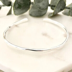 925 Sterling Silver Wavy Cuff Bracelet Dainty Bangle Bracelet, Stacking Bracelet